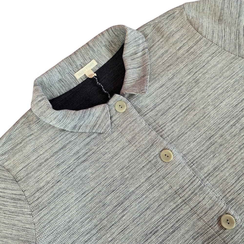 Eileen Fisher Organic Cotton Chevron Knit Button Jacket Women XL Neutral